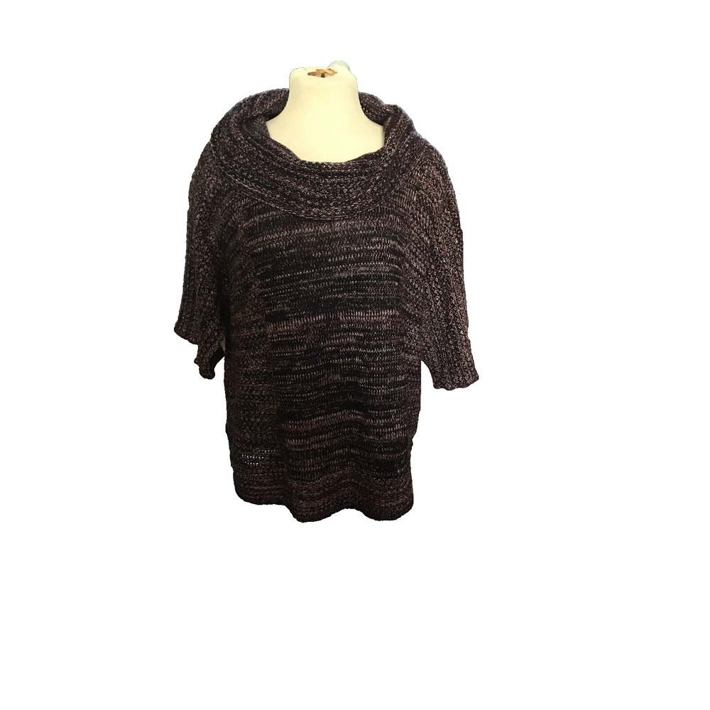 CJ Banks Sweater 3X Purple Marled Knit Cowl Neck Short Sleeve Pullover Women